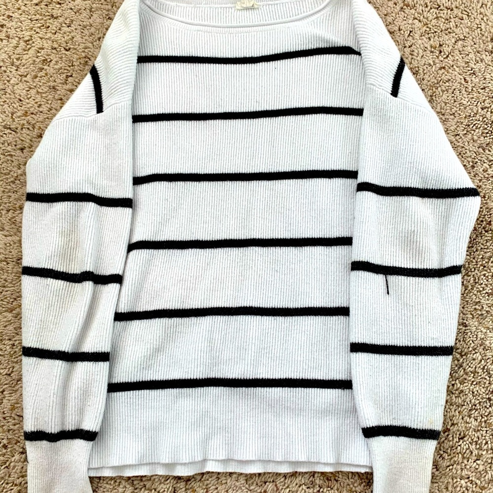 Black and White Striped Long Sleeve Sweater